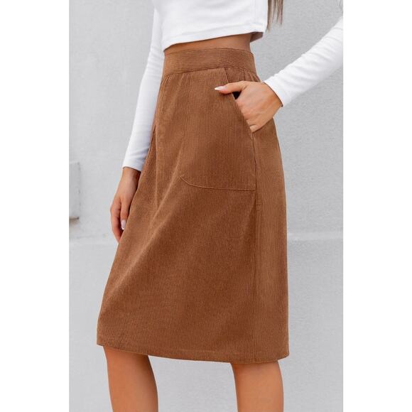 Cupshe Brown Corduroy Pocket Midi Skirt- NWT - M - Picture 3 of 7
